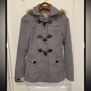 Paris Blues Gray Coat Fur Trimmed Hood in Size Small